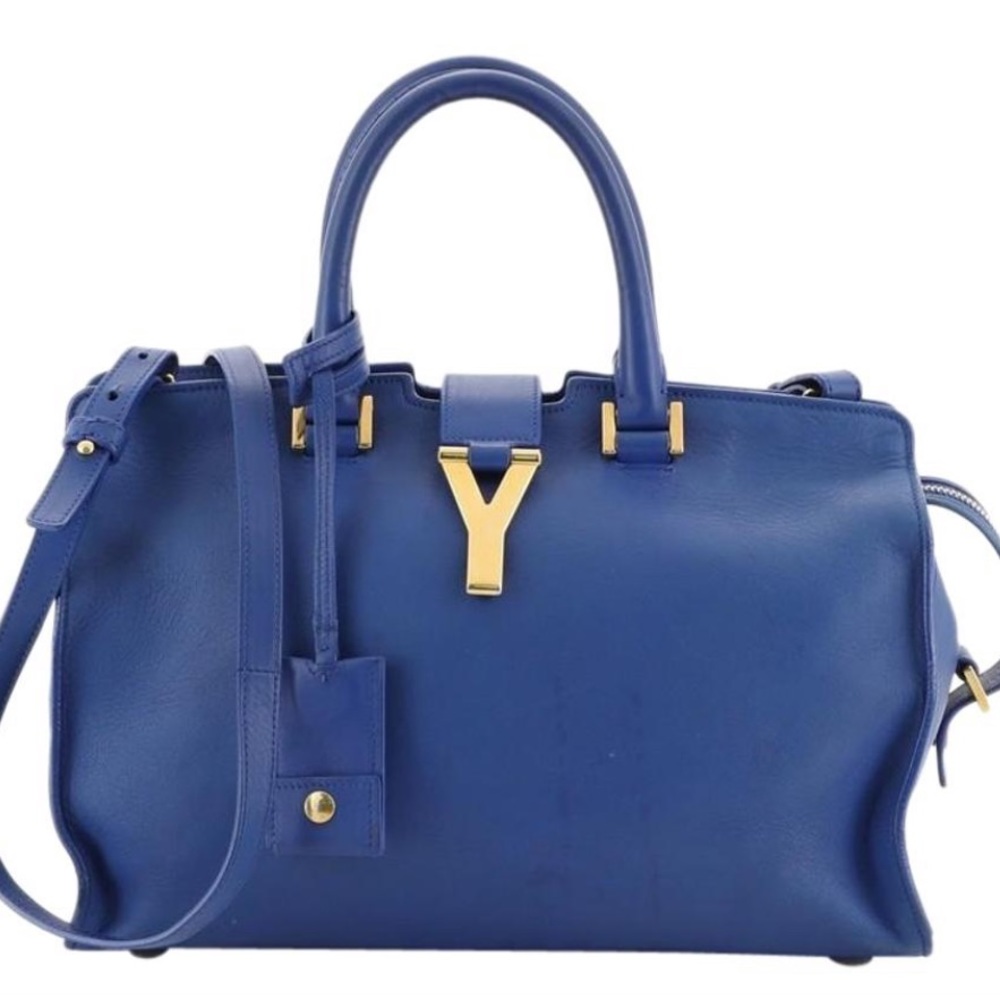 Saint Laurent Y Cabas Classic Blue Leather Tote